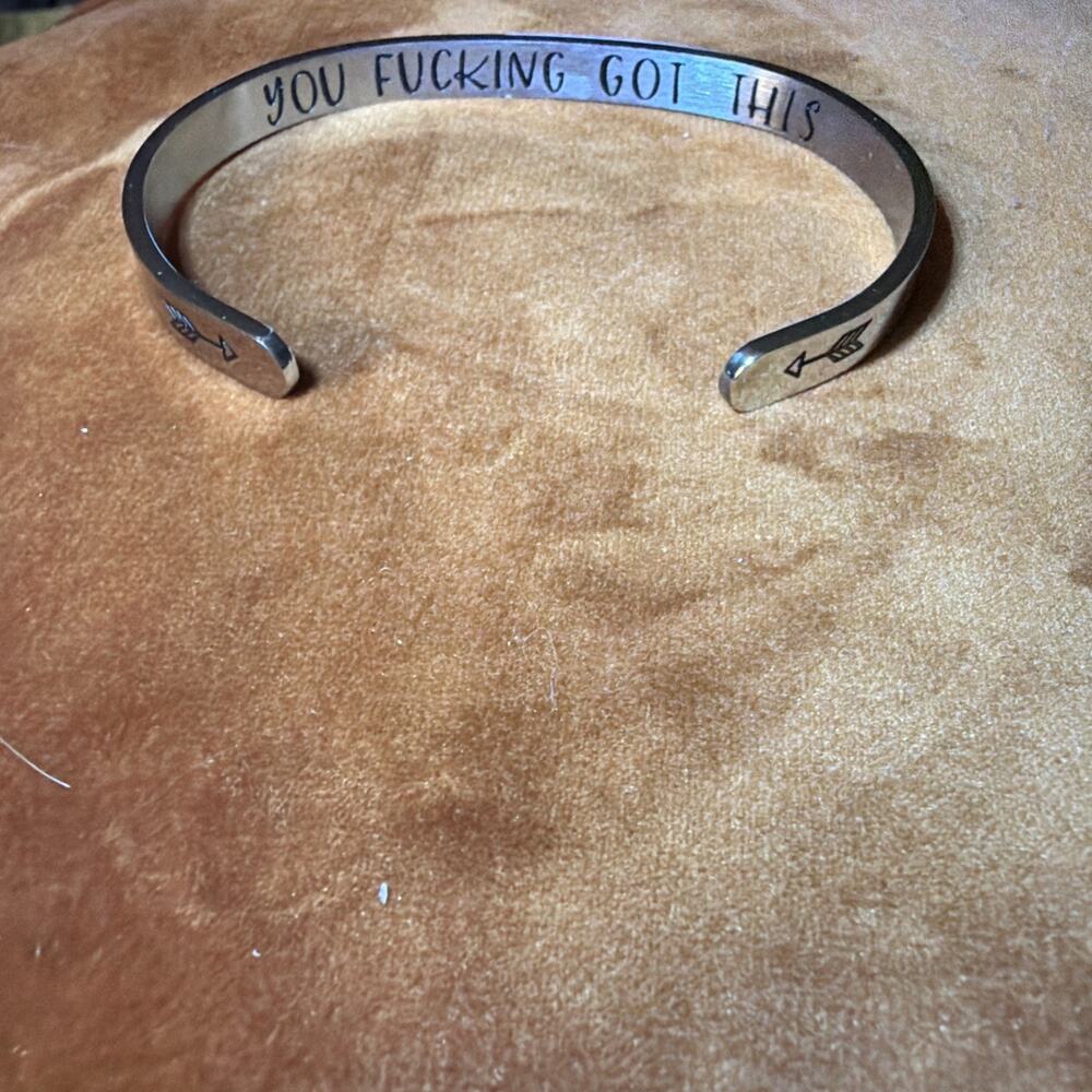 Joycuff Silver Tone Hidden Motivational " You F.....ing Got This" Cuff Bracelet